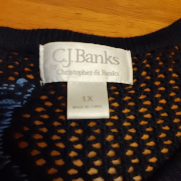 VINTAGE CJ BANKS STAR PATRIOTIC RED/WHITE/BLUE OPEN STITCH BUTTON UP SWEATER 1X - Picture 4 of 9